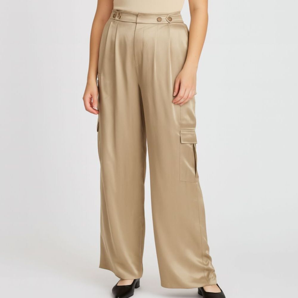A New Day Women's High-Rise Satin Cargo Pants - Brown Size 2